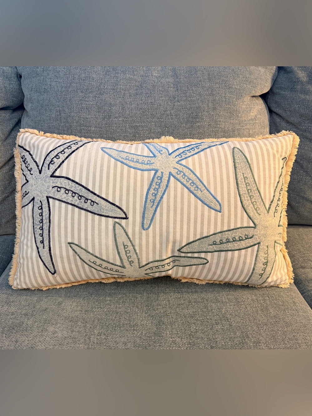 Nicole Miller Home Coastal Starfish Lumbar Pillow 22x12 Beach Cottage Decor